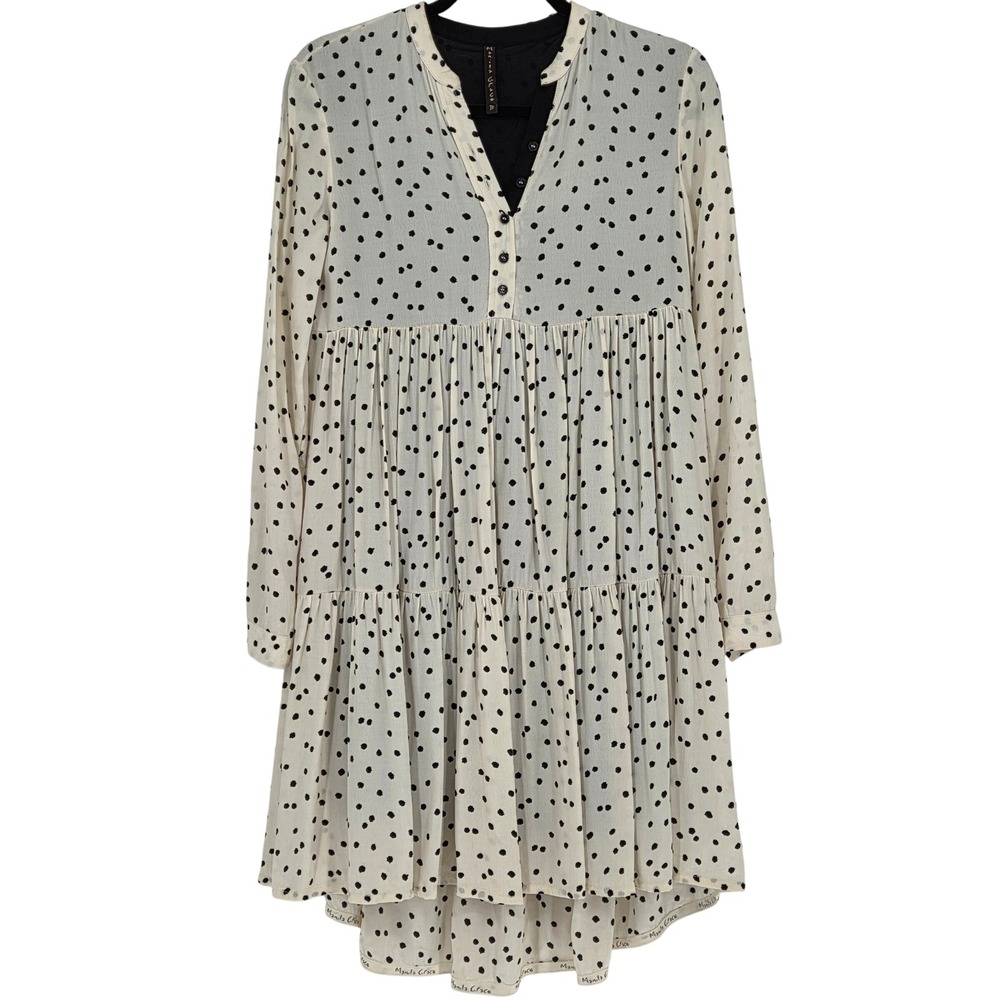 Manila Grace Women's 38 / 4 Tiered Dress Polka Dot Long Sleeve Made‎ in Italy